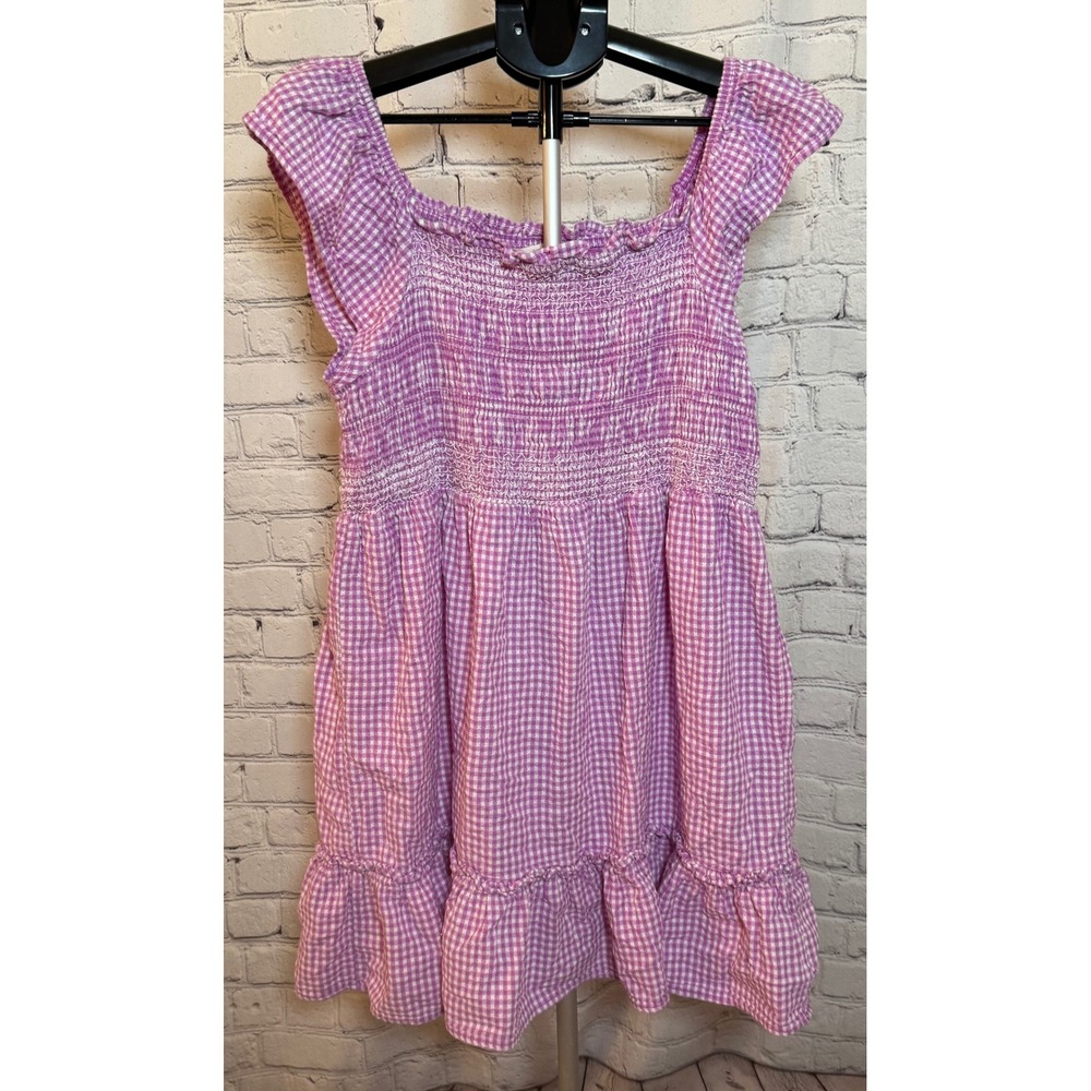 Terra & Sky Purple Gingham Smocked Tiered Mini Dress Womens 1X 16W-18W Cotton